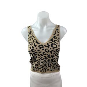 Abercrombie & Fitch Beige Black Leopard Sleeveless V Neck Sweater Tank Top Sz M